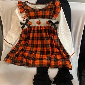 Pumpkin party Dress with Ruffle Bottom Leggings